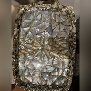 Antique abalone vintage tray platter carved